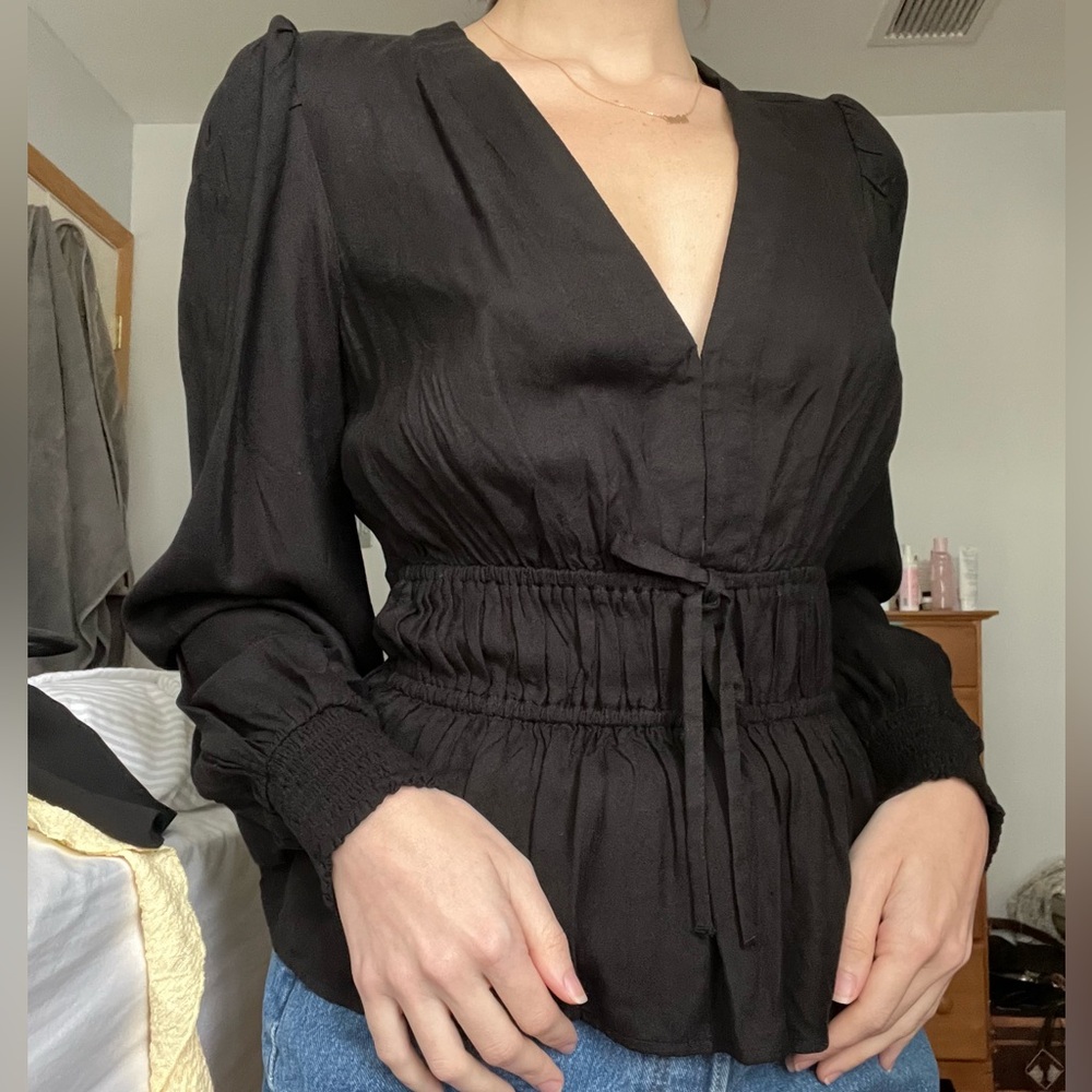 Old Navy Black Sinched Waist Long Sleeve Blouse
